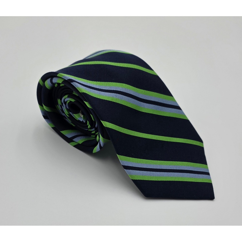 Peter Millar Silk Striped Necktie Navy Green Blue Classic Business Formal